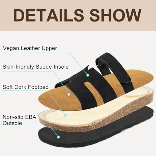 FUDYNMALC Womens Slides Sandals with Cork Footbed: Summer Beach Flat Shoes Adjustable Comfortable Dressy Walking Footwear 20253