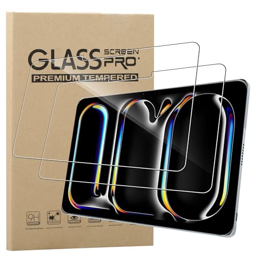 KZIOACSH Ekran koruyucu iPad Pro 13 inç M4 (2024), 2 paket HD şeffaf çizilmeye dayanıklı temperli cam [9H sertlik] dokunmaya duyarlı anti-parmak izi anti-yağ koruyucu ekran koruyucu film