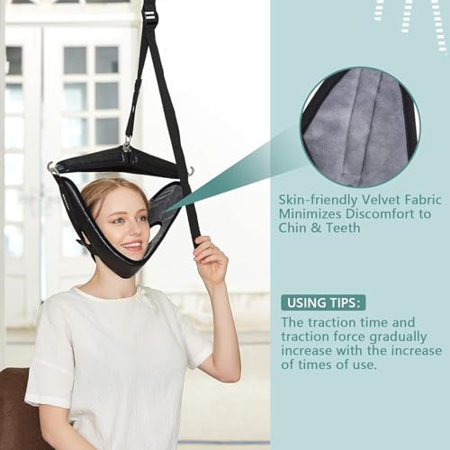 Image of Neck Stretcher Cervical Traction Device for Home Use - Over The Door Cervical Neck Traction Device for Decompression Home Physical Therapy, Portable Neck Traction Device for Neck Pain (Black)
