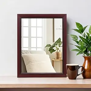amazon basics Exquisite Wall Mirror | Versatile Usage for Entryways, Living Rooms, Bedrooms, Bathrooms | Durable & Clear Reflection | Standard Trim (Rosewood) | 41 cm X 51 cm