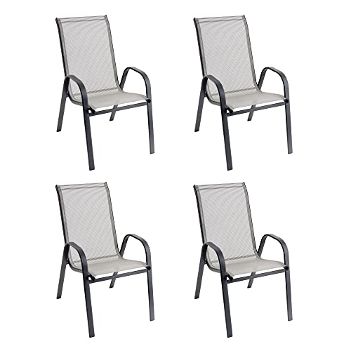 Baroni Home Set de 4 Sillas de Jardín, Metal y PVC, 91x66x54 cm, Gris