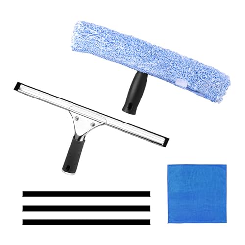 6Pcs Window Cleaning Kit, Silicone Squeegee & Microfiber Scrubber, Multipurpose Cleaning Tools for Windows, Shower Glass, Mirror, Car & RV(Blue,Size:15inch)