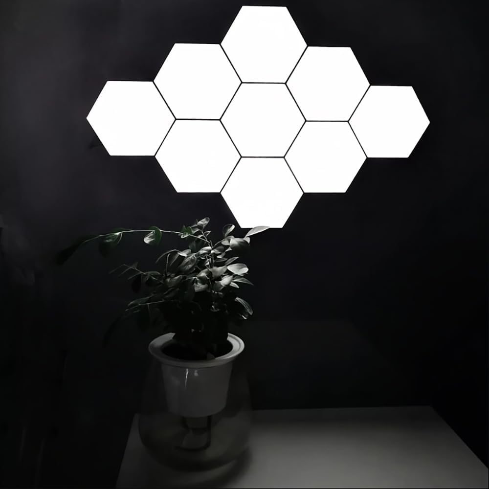 Hexagon Lights, Minimalist White Touch Night Light, Center Touch-Sensitive Wall Panels, Hex Light with USB-Power for Autism, Game Room Decor, Party (12)