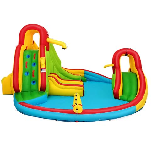 COSTWAY Castillo Hinchable con Piscina de Juego y 2 Toboganes para Infantil Centro de Juego Parque Acuático (sin Soplador)