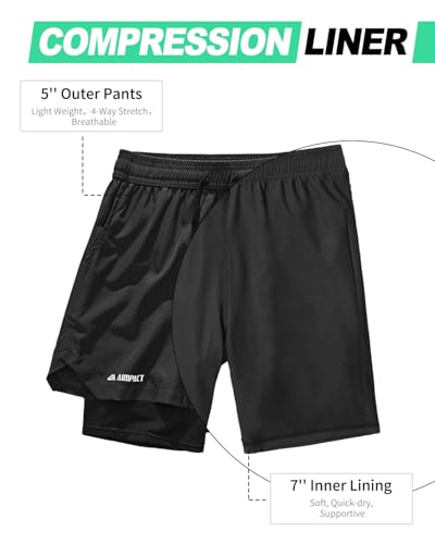 AIMPACT Men’s 2 in 1 Shorts 7" Compression Gym Athletic Workout Shorts for with Phone Pockets3