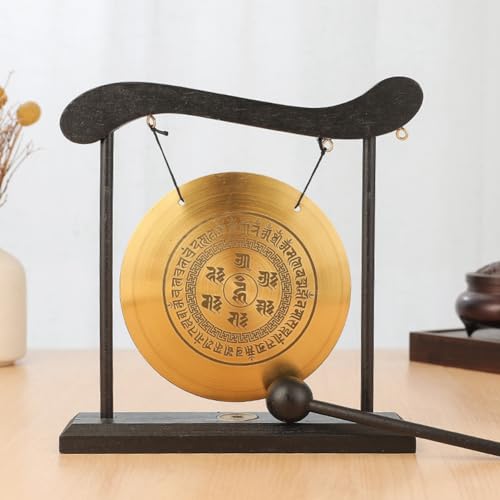 Ginobili Mini-Desktop-Gong-Tisch, Schlaginstrument, Becken, Gongs mit Schlägel für Heimdekoration, Einweihungsgeschenk, Langlebig, Einfach zu Bedienen