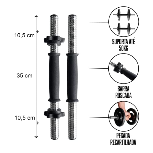 Kit Musculação Barra Com Rosca Halter 4 Anilha 1 kg 4 Anilha de Ferro 2 kg Academia Treino Em Casa