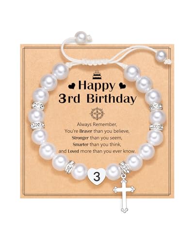 1-3 year old Birthday Gifts for Girl, Adjustable White Pearl Bracelet for Daughter Niece Granddaughter Girls