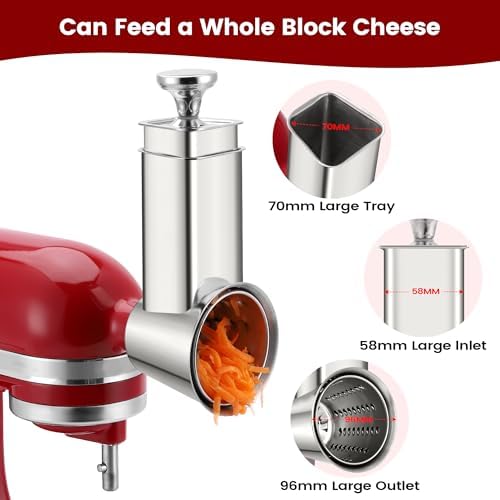 Stainless Steel Slicer Shredder Attachment for KitchenAid Mixers, Dishwasher Safe Cheese Grater Attachment, Food Slicer & Vegetable Chopper Accessory-4 Blades - Thumbnail 3