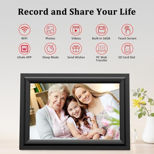 Image of SAMMIX Digital Picture Frame 10.1 Inch WiFi Digital Photo Frame Electronic, IPS Touch Screen, 16GB, Tabletop&Wall-Mounted, Share Photos and Video with Uhale App, Birthday Gifts for Mom Women