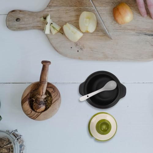 Tarro de condimentos verde con cuchara Gatuida: cerámica hermética para preservar aromas 6