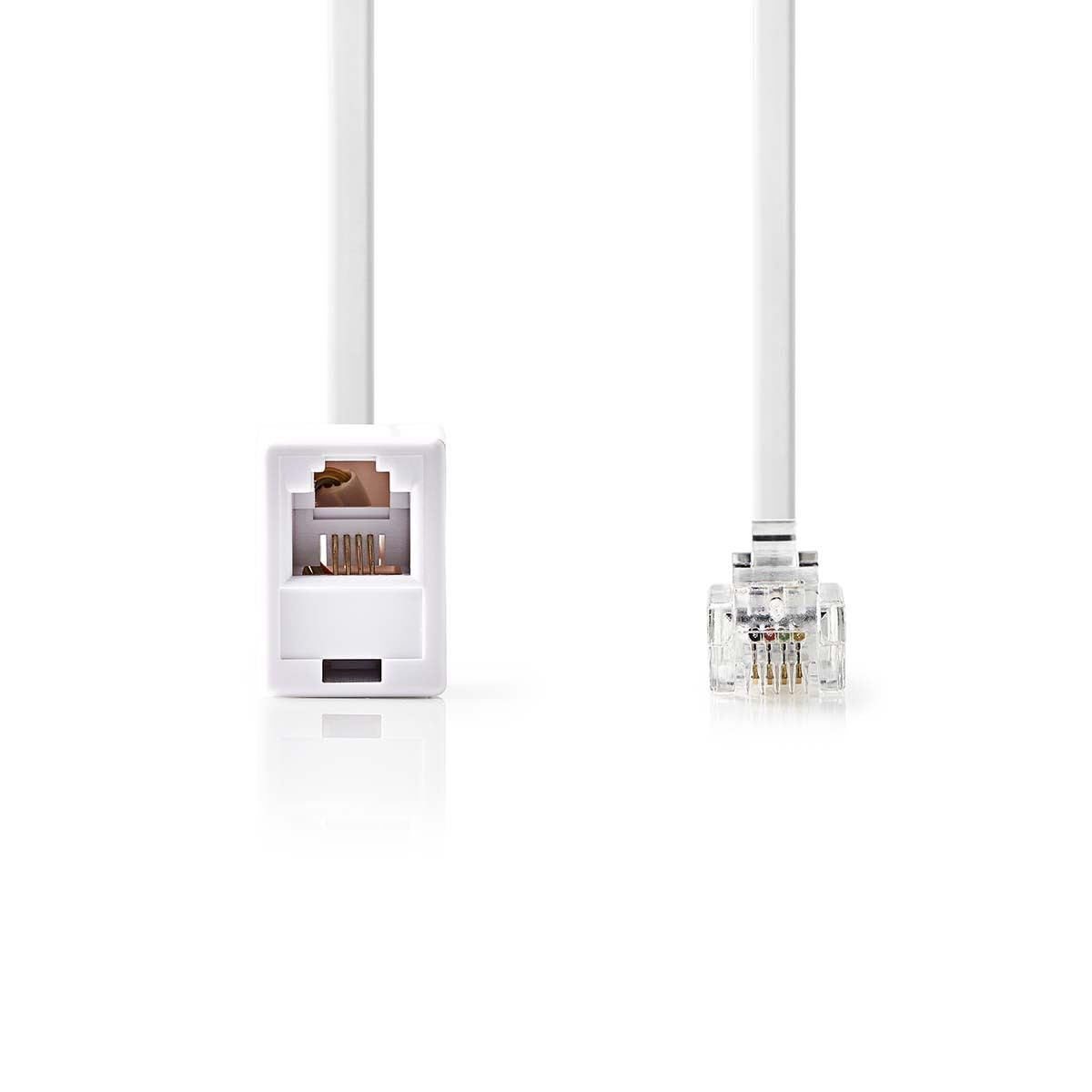 Nedis Telecom Extension Cable RJ11 Male to Female, 10m Flat Telephone Cord, This Cable Is Suitable for Extending the Telephone Cable Between Your Telephone Unit and the Wall Box - White
