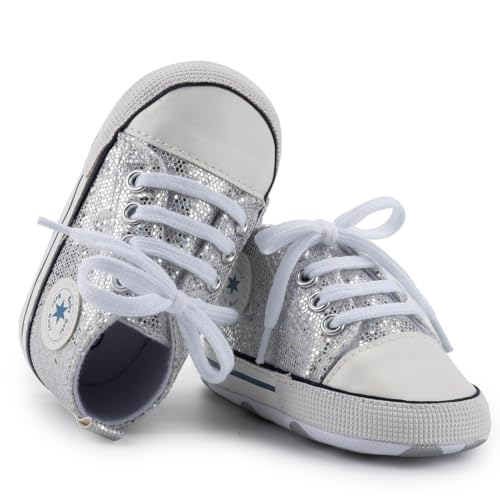 Image of Unisex Baby Girls Boys Canvas High-top Shoes, Newborn Infant Anti-Slip Soft Sole Frist Walking Breathable Sneakers