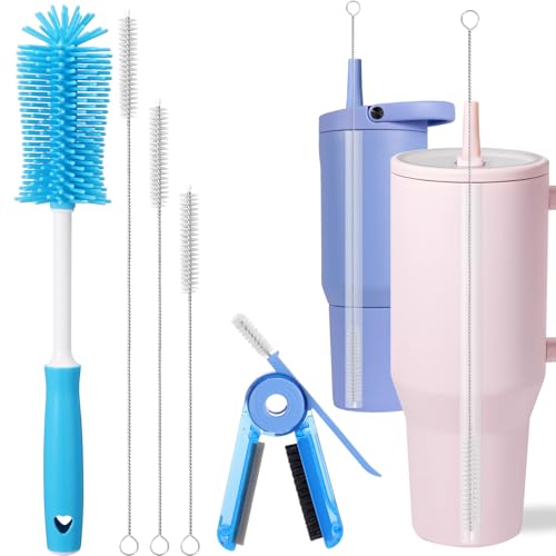 Palksky Water Bottle Cleaner Brush Kit for HydroJug 20 oz/32 oz/40 oz Tumbler, 5 PCS Bottle Brush Cleaning Lid and Straw for Owala/Stanley/Yeti/BrüMate Cup Accessories