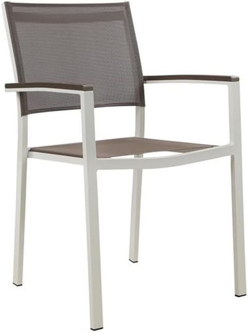 Pemberly Row Aluminum Patio Dining Chairs, 34" H x 21" W x 21" D, Durable Rust-Resistant Frame, Gray Finish, Set of 6, Stackable Design, Modern Outdoor Furniture for Patio or Garden