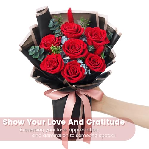 Mosstory Flower Bouquet 7-Piece Preserved Roses Bouquet Real Roses Flowers Gift for Women Wife Anniversary Birthday Valentines Day Mothers Day Wedding Anniversary Birthday (Red Roses) - Thumbnail 2