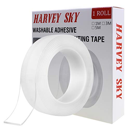 Double Sided Tape Heavy Duty, 3M Double Sided Mounting Tape, Traceless Reusable Clear Adhesive Nano Tape, Washable Removable Strong Sticky Gel Grip Tape for Home Wall Photos Posters Fix Carpet Mats