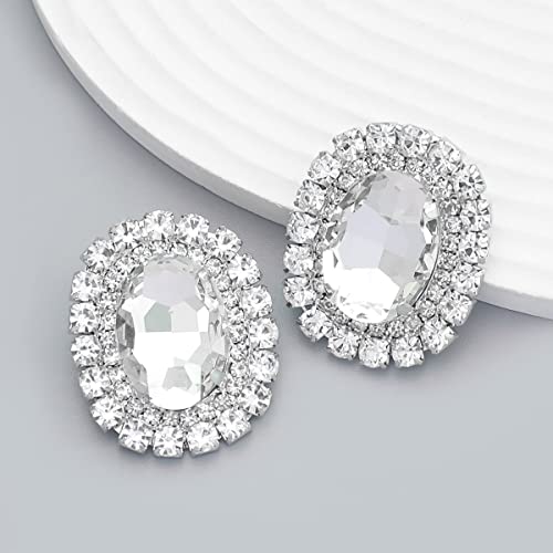 Delicate Oval Rhinestone Stud Earrings for Women Girls Cubic Zirconia Full of Crystal Statement Studs Earring Sparkling Jewelry Gifts Birthday3
