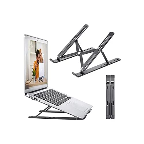 daneenLaptop Stand / Holder / Bracket, Carry Pouch | 6 Height Adjustable Riser for desk | Increased Laptop Ventilation | Ergonomic Foldable & Portable | Universally Compatible (Grey, X-Model)