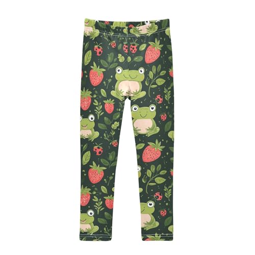 Wusikd Cute Frogs Ladybugs Strawberry Girls' Leggings Toddler Doodles Kids Yoga Pants Dance Active Tights 9-10T