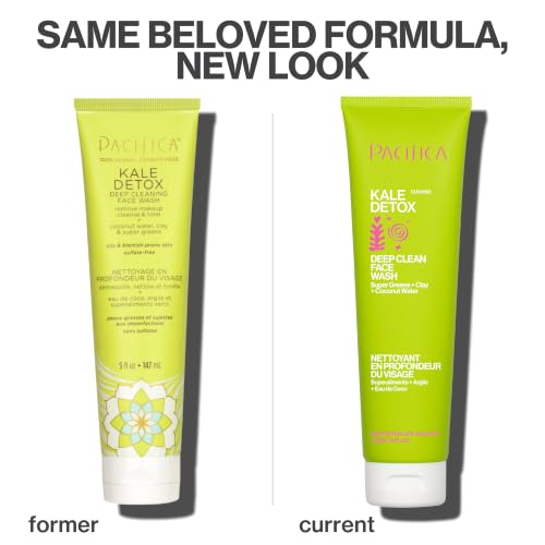 Image of Pacifica Kale Detox Face Wash for Oily & Acne-Prone Skin, Deep Cleansing Facial Cleanser & Makeup Remover with Super Greens Kale, Seaweed & Clay, 5 fl oz -Clean Beauty, Vegan & Cruelty-Free