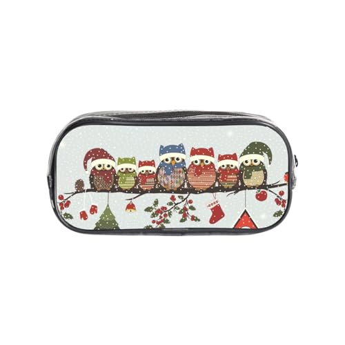OAZCVBNN Bonito estuche transparente con diseño de búhos de Navidad en rama para niños y niñas, organizador de papelería transparente