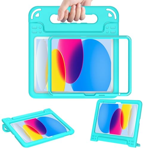 AVAWO Kids Case for New iPad (A16) 11th Generation 11 Inch 2025, iPad 10th Generation 10.9" 2022 with Built-in Screen Protector Shockproof Lightweight Handle Cover for i Pad 10/11 Gen, Turquoise