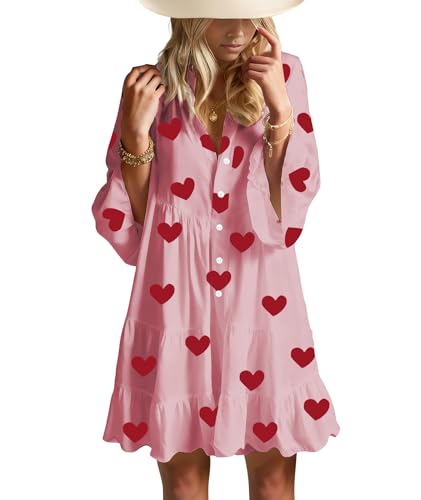 Image of Opemiby Summer Dresses for Women 2026 Flowy Ruffle 3 /4 Sleeve V Neck Tiered Casual Babydoll Boho Beach Mini Dress