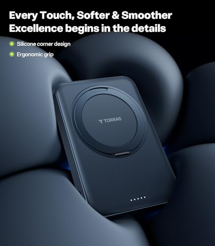 Image of TORRAS 10,000mAh, Qi2 Certified,15W Fast Wireless Portable Charger with USB C Cable, 20W in /Out Wired Charging Power Bank with Stand, Magnetic Battery Pack for iPhone 17 Pro Max /16 /15 /14 /13 /12
