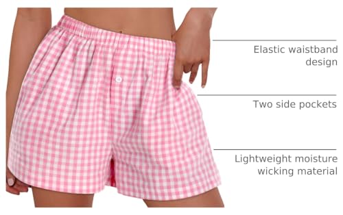 Image of Women Boxer Shorts Summer Gingham Pj Casual Plaid Bottoms with Pocket