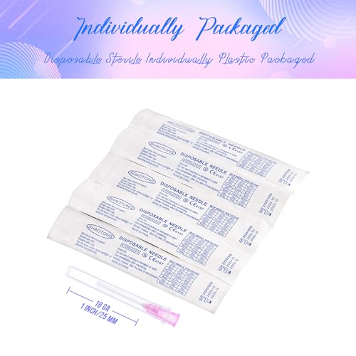 Image of 18 Gauge 1 Inch Needles Luer Lock Disposable Lab Supplies, Pack of 100 | SHAOTONG 18G 1 inch 25mm Needle with Cap for Liquids Measuring or Refilling, Sterile, Individually Wrapped