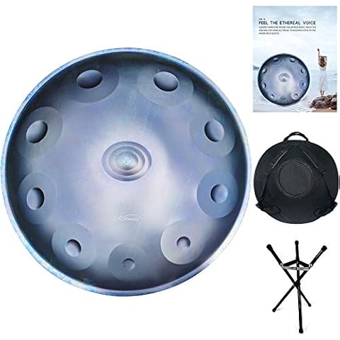 22 Inch Heavy Duty Nitriding Handpan - 11 Notes D Minor Steel Drum Percussion Instrument with Soft Bag & Handpan Stand for Professional Performance Cover