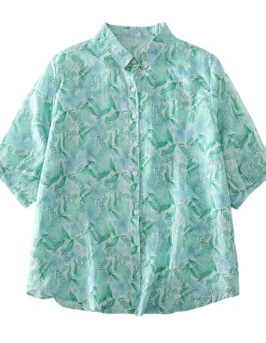 Image of Gufrina Women's Casual Button-Down Shirt with Multicolor Floral Print & Half Sleeves, Collar Neck