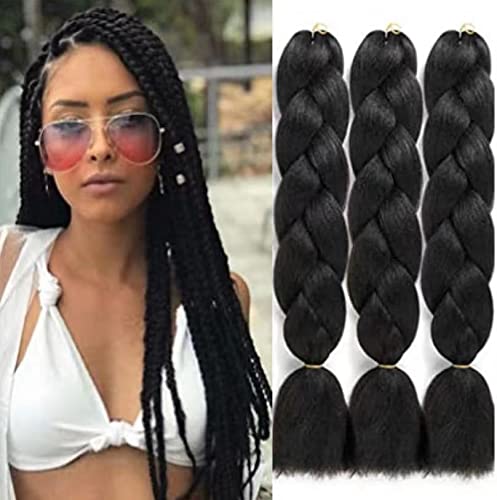 Black Jumbo Braiding Hair Extensions 3 Packs Jumbo Braid Crochet Hair High Temperature Synthetic Braiding Hair for Women