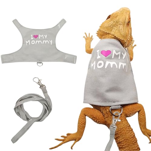 Image of Bearded Dragon Harness and Leash Set - Cute Lizard Reptile Small Animal Adjustable Harness Clothes with Short Leash for Walking Outdoor (Grey)