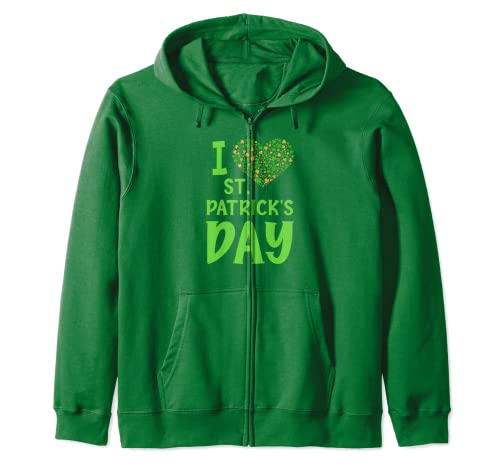 I Love St. Patrick's Day Shamrocks Green & Gold Holiday Zip Hoodie