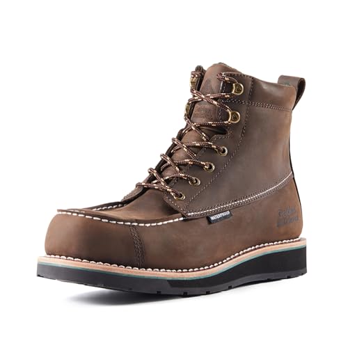 6''Composite/Soft Toe Work Boots For Men,Waterproof Wedge Moc Toe, Oil/Slip Resistant, Leather Welt, Industrial Construction Durty work Boots,EH G6155-G6255-G6355