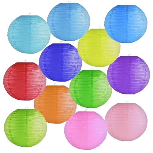 12pcs Vibrant Paper Lanterns 10'' - Colorful Chinese or Japanese Hanging Decorations for Parties, Classrooms, Weddings, and Home Decor