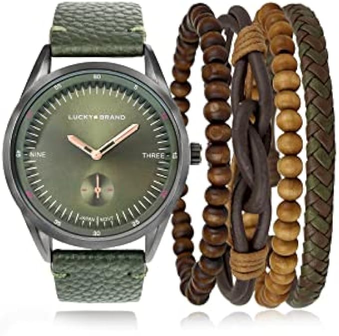 Lucky Brand Watch for Men Sport Quartz Watch with Leather Strap Minimalist Men's Wrist Watches Decorative Sub-Dial Bracelet Gift Box Set