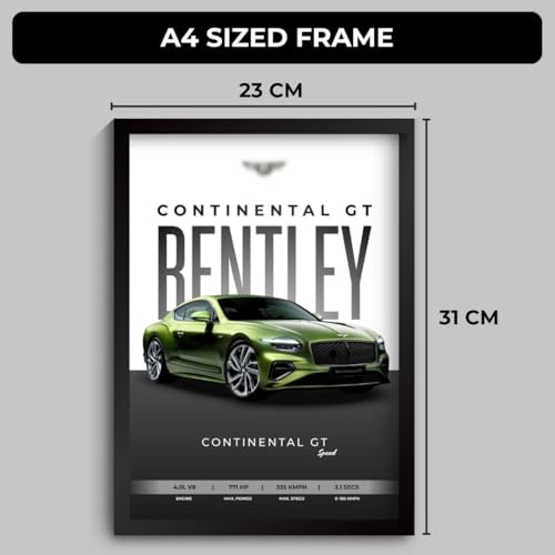 Image of Bentley Continental GT Poster | Framed Bentley A4 Sized (31 x 23 cm) | Continental GT Car Poster for Wall, Gift for Boys, Luxury Frames | Dream Car Posters for Wall, Bedroom, Hostel, Study Area, Hostel (F 070)