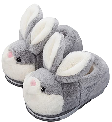 LANFIRE Zapatillas de conejito Zapatos de conejo de algodón Zapatillas de animales Pantuflas cálidas de felpa Zapatillas de mujer (Grey shoes, 43/44, numeric_43)