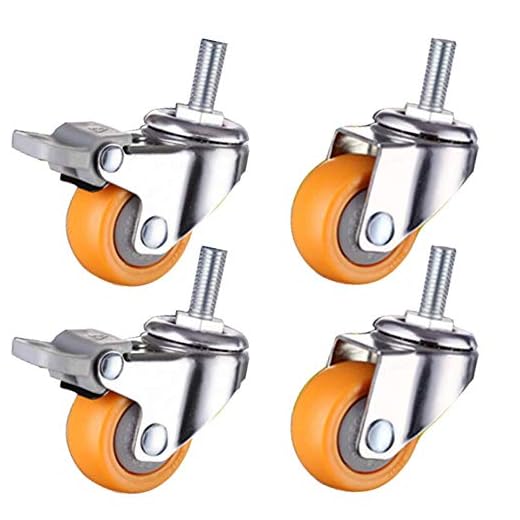 Små hjul för möbler 1.5Inch tråd M8 Swivel med broms 140kg för spjälsäng Universal Wheel för Trolley Kontorsstol Hållare 4 st (Color : Orange, Size : 1.5inch 2brake+2swivel)
