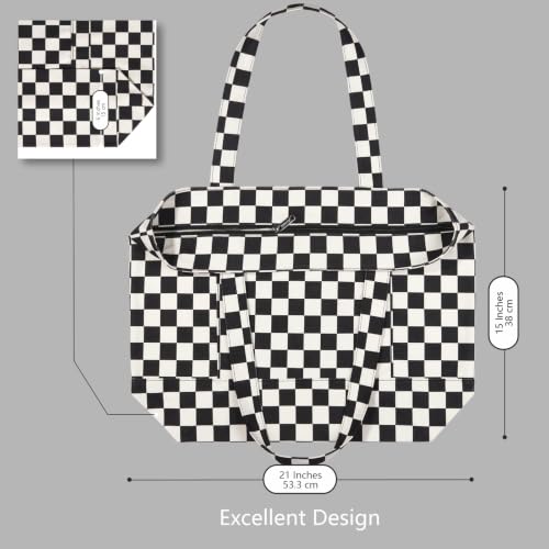 Image of TOPDesign 3-Pack Canvas Tote Bags with an External Pocket, Reusable Grocery Shopping Bags, Top Zipper Closure, Daily Essentials (Checkerboard)