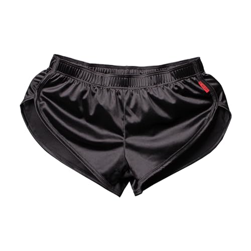 Mens Satin Boxer Briefs Silk Boxers with Pouch Lounge Shorts Split Side Pajama Bottoms Running Sweatshorts