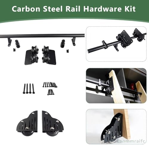 Black Round Tube Mobile Library Ladder Hardware Kit - 13ft Track with Floor Roller Brake for Home, Office & Barn - Rolling Ladder Accessories for Easy Access