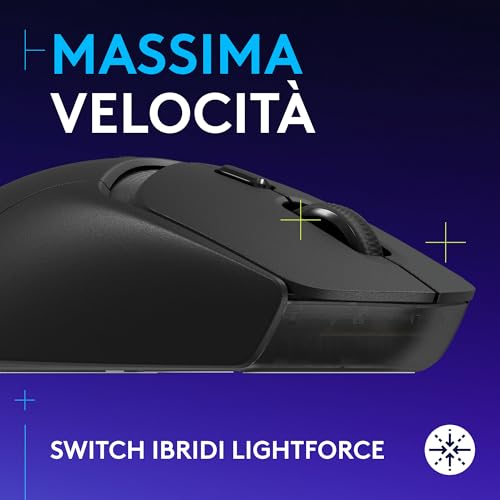 309 LIGHTSPEED Mouse gaming wirelessleggero, interruttori ibridi LIGHTFORCE, sensore HERO 25K, oltre 300 ore con batteria AA, 6 pulsanti programmabili, PC e Mac - Nero - Mouse gaming - Immagine 1