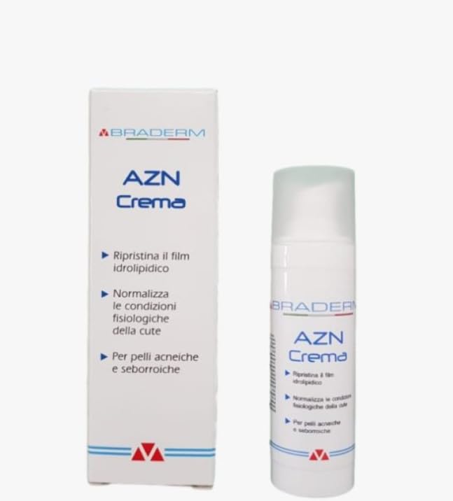 AZN Crema, Crema Idratante per Pelli Acneiche e Seborroiche, con Azeloglicina e Nicotinamide, Protezione Solare
