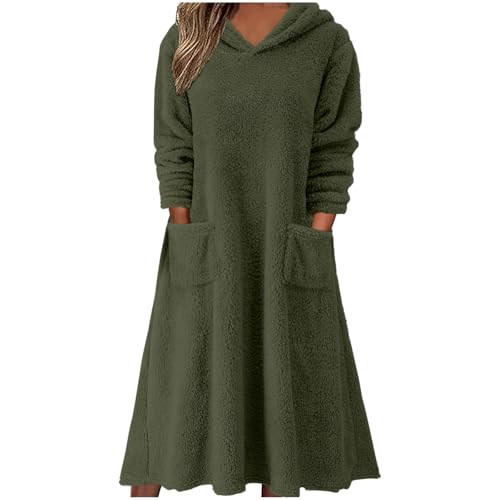 Amazon.com: Women Fleece Sherpa Dress Winter Warm Hooded Fuzzy