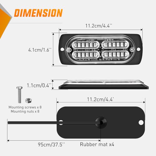 Image of Nilight 4PCS 24LED Blue Strobe Light 12V /24V Grille Surface Mount | Hazard Safety Warning Light with Sync Feature for Car Truck Camper Side Marker Aluminum Alloy Base Emergency Lights