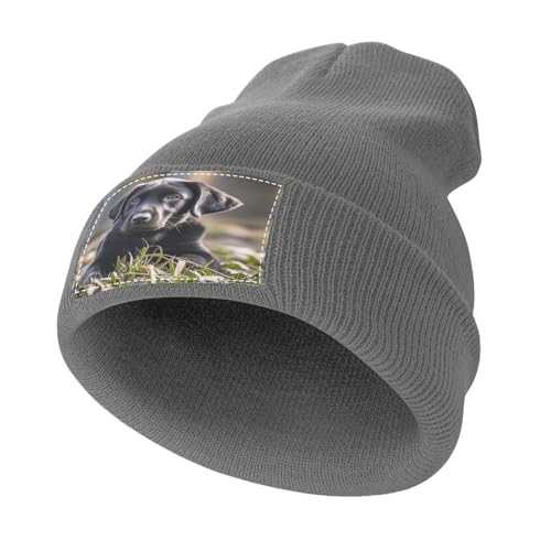 YUXBVKRS Labrador Puppy Beanie Mützen – Weiche Unisex Wintermütze & Manschetten Strickmütze Schädel Kappe für Damen & Herren, Charcoal-Labrador Puppy, Einheitsgröße